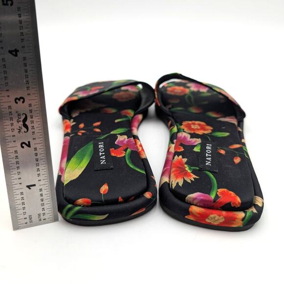 Natori Radial Chikayo Satin Slide Sandal Women's Black/Multi Size US6M EU36.5 - Picture 4 of 11